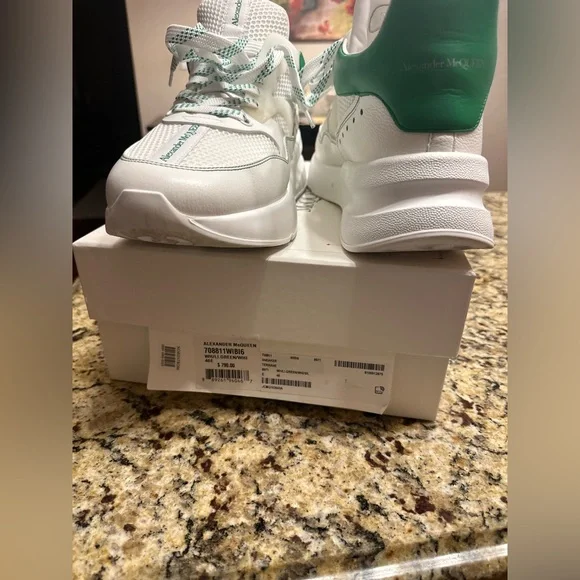 Alexander McQueen White Sneakers with Green Heel Tab
